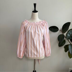 Scanlan Theodore Vertical Stripe Off Shoulder Bow Tie Top M